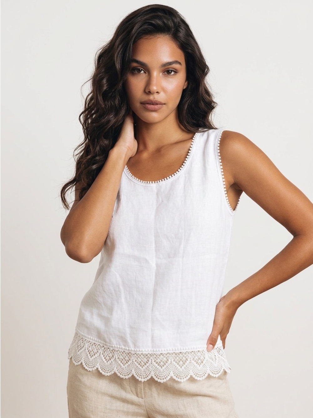 White Lace Trim Sleeveless Top